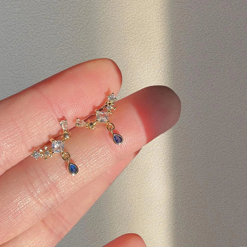 Copper Micro Pave Zircon Teardrop Drop Earrings, Versatile Geometric Fashion Jewelry