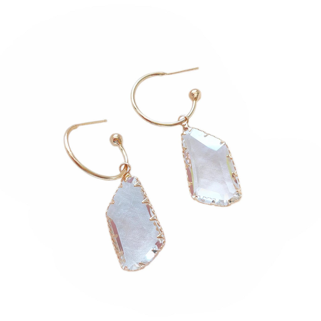 14K Gold Plated Irregular Transparent Crystal Drop Earrings Minimalist Geometric Style