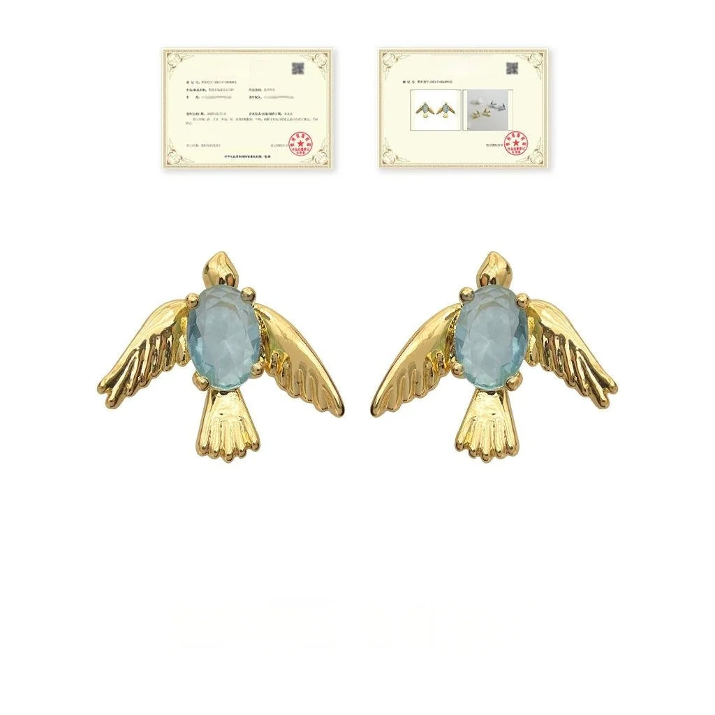 Original Designer 14K Gold Plated Copper Bird Stud Earrings For Women, Niche Animal Jewelry