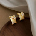 14K Plated Copper Zircon Geometric U Hoop Drop Earrings Old Money Style