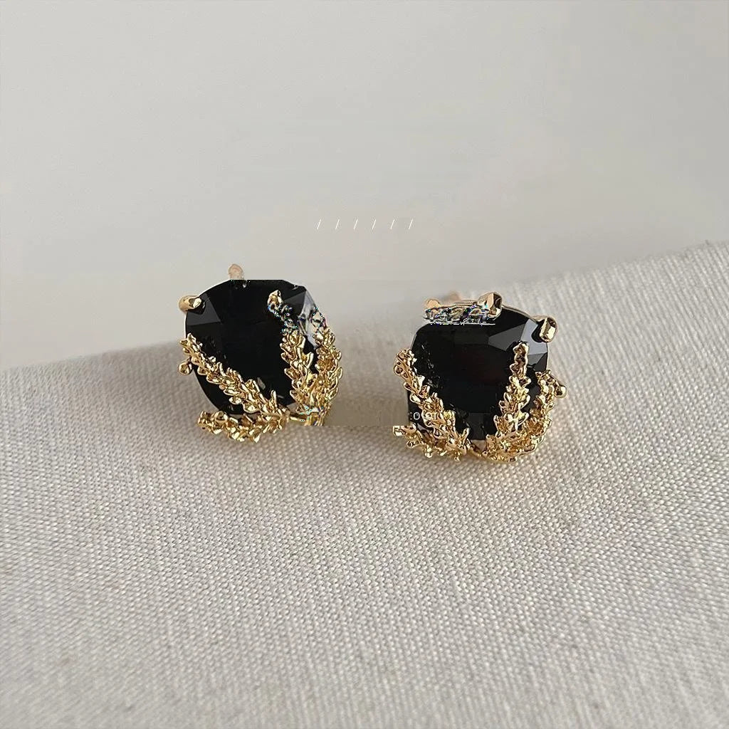 14K Gold Plated Geometric Wheat Zircon Stud Earrings For Women Minimalist Square Fashion Jewelry