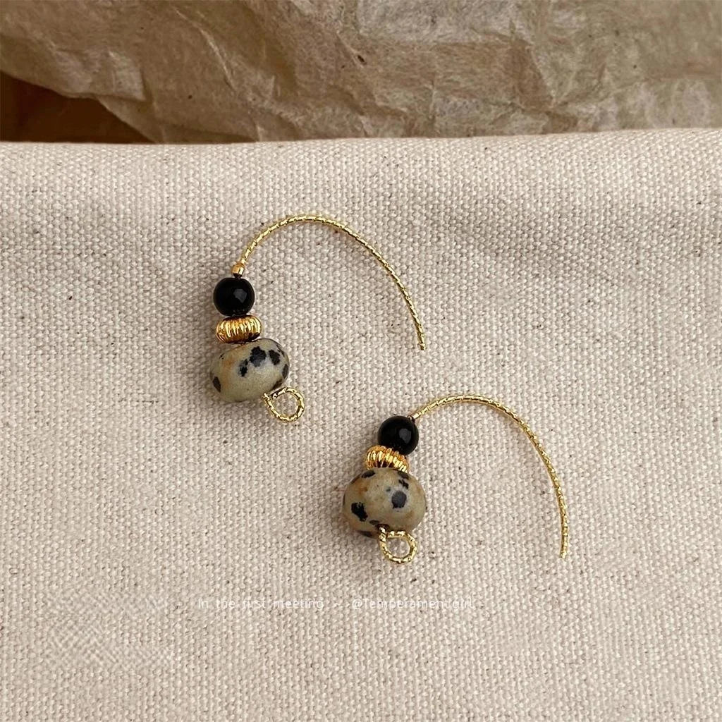 Vintage Natural Stone Handmade Geometric Round Hoop Drop Earrings New Chinese Style