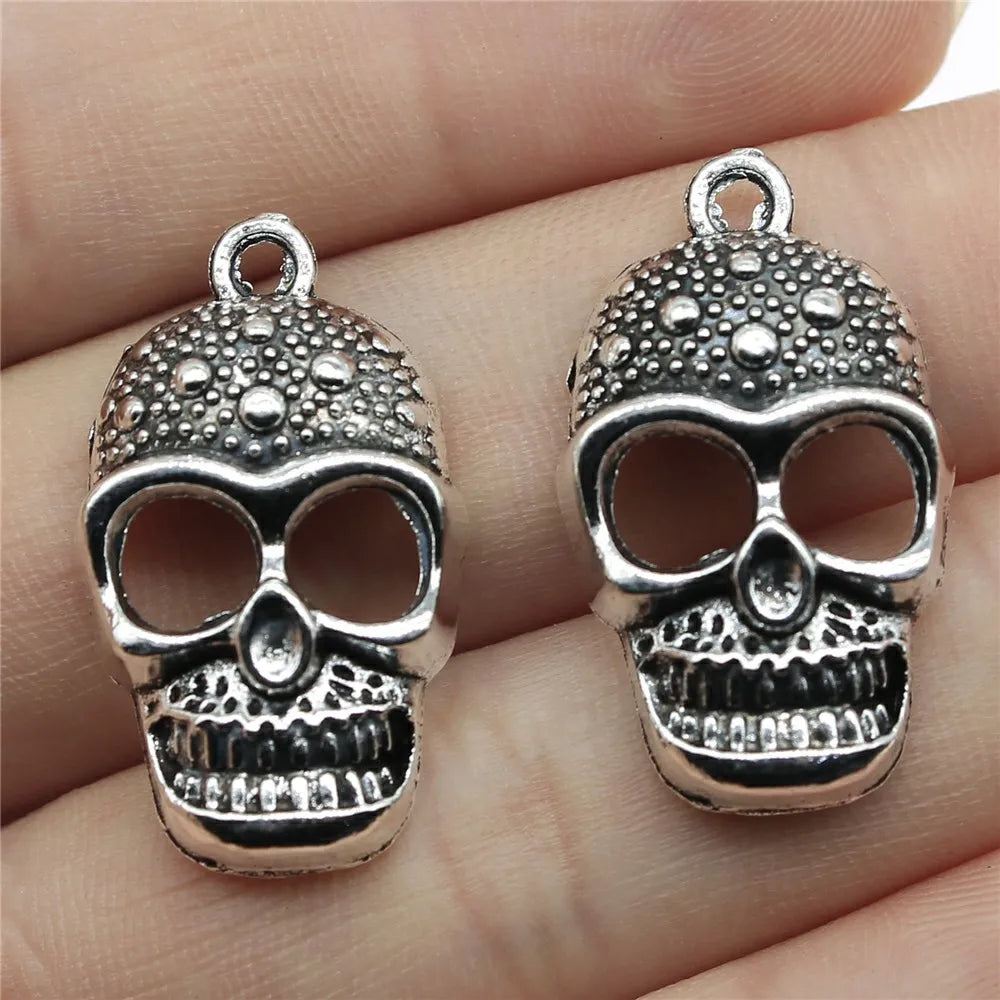 28x16mm 3g Antique Silver Zinc Alloy Skull Head Charm Pendant for DIY Gothic Jewelry Making