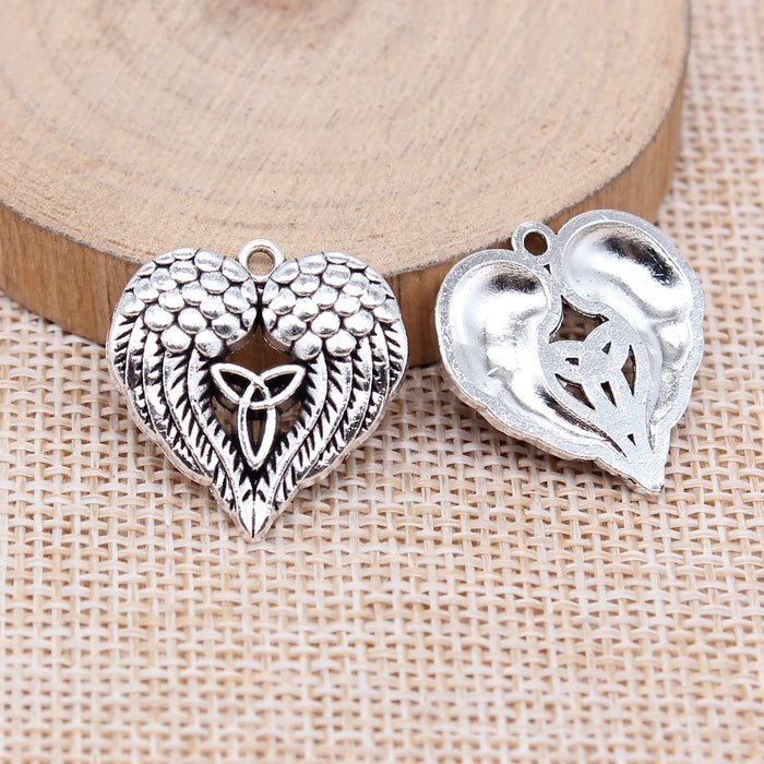 23x22mm 3.7g Antique Silver Zinc Alloy Celtic Knot Heart Wings Charm Pendant for DIY Jewelry Making