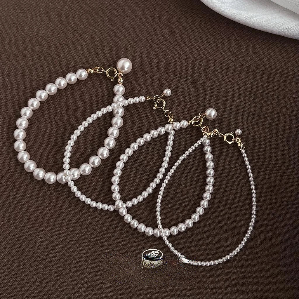 High Gloss Glass Pearl Steel Wire Bracelet French Light Luxury Geometric Fashion Jewelry