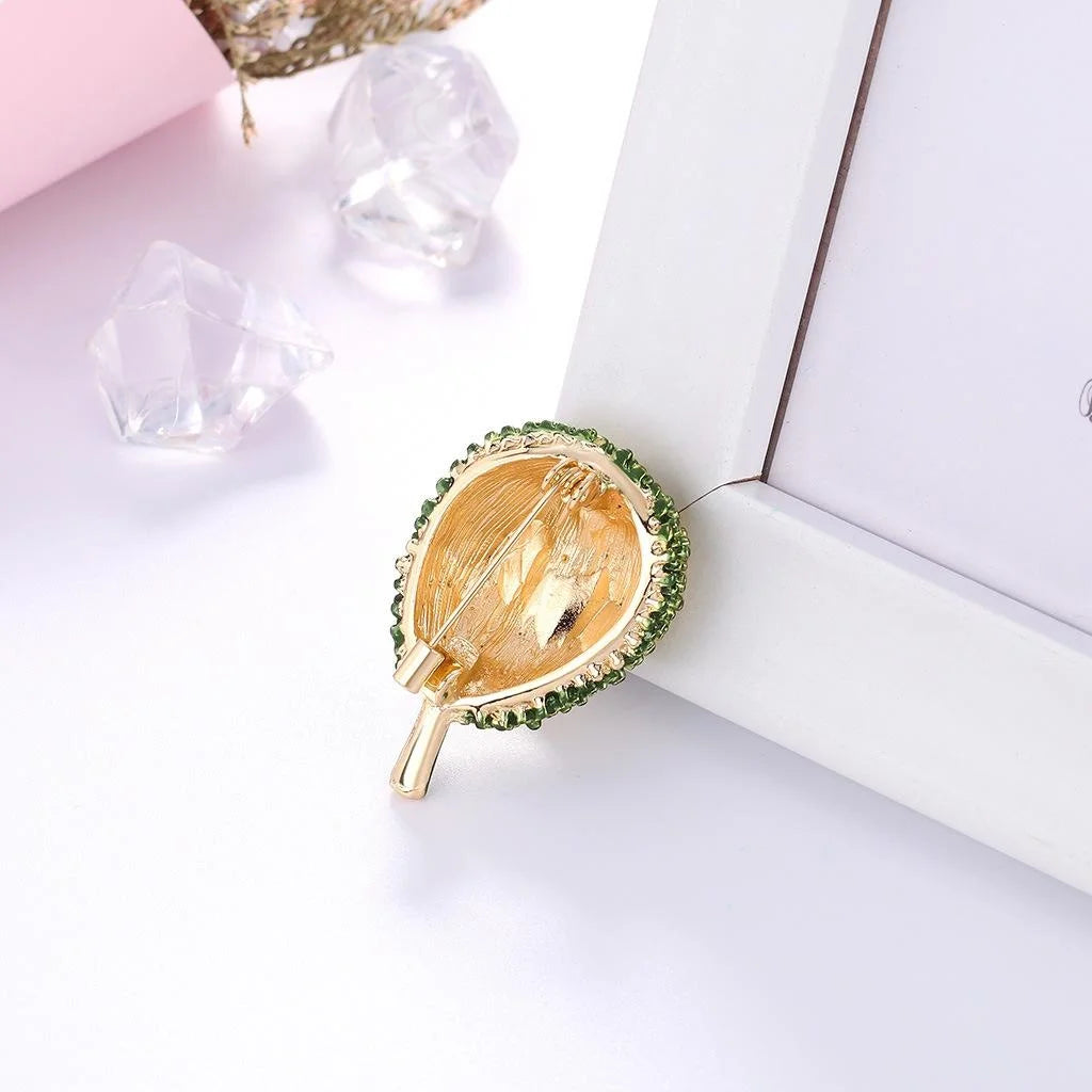 Luxury Enamel Durian Fruit Brooch With Rhinestone Accents, Cute Alloy Lapel Pin Corsage Gift For Women
