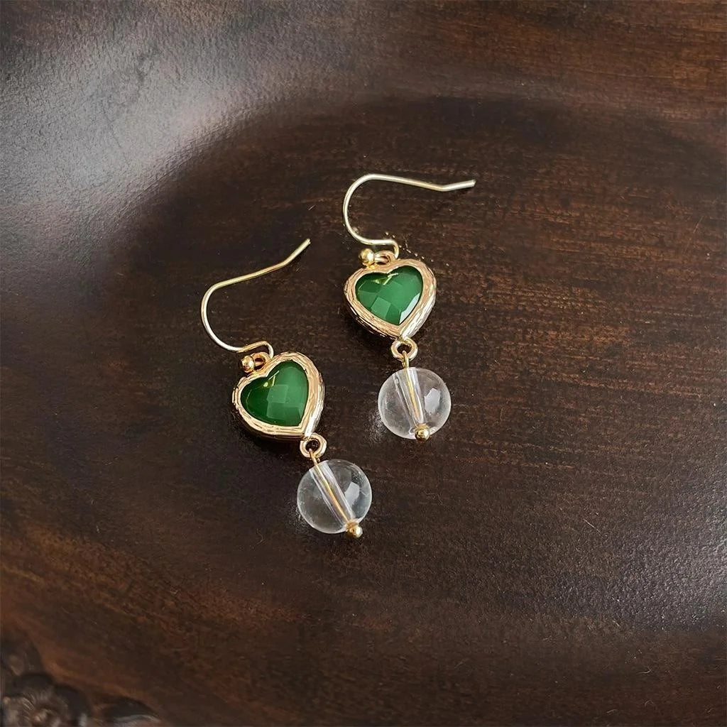 Sweet Minimalist Handmade White Crystal Glass Heart Geometric Drop Earrings For Women