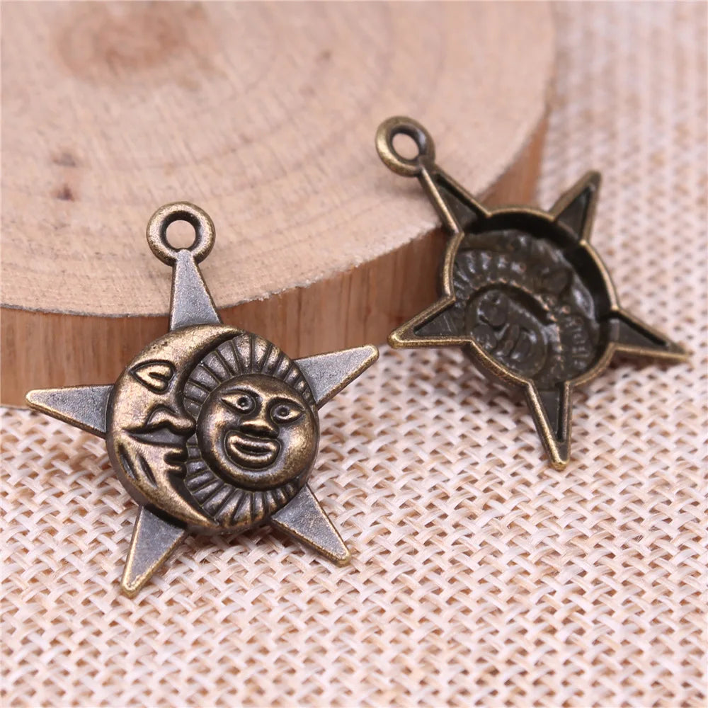 27x23mm 1.7g Zinc Alloy Sun Moon Star Charm Pendant for Necklace Bracelet Clothing Accessory DIY