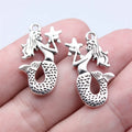14x28mm 2.3g Antique Silver Zinc Alloy Mermaid Holding Star Charm Pendant for DIY Jewelry Making