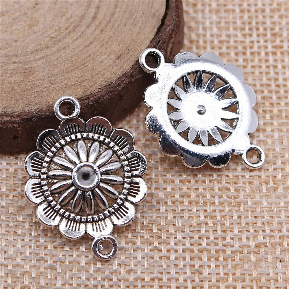 28x21mm 2.7g Antique Silver Zinc Alloy Flower Connector Charm for DIY Bracelet and Necklace Making