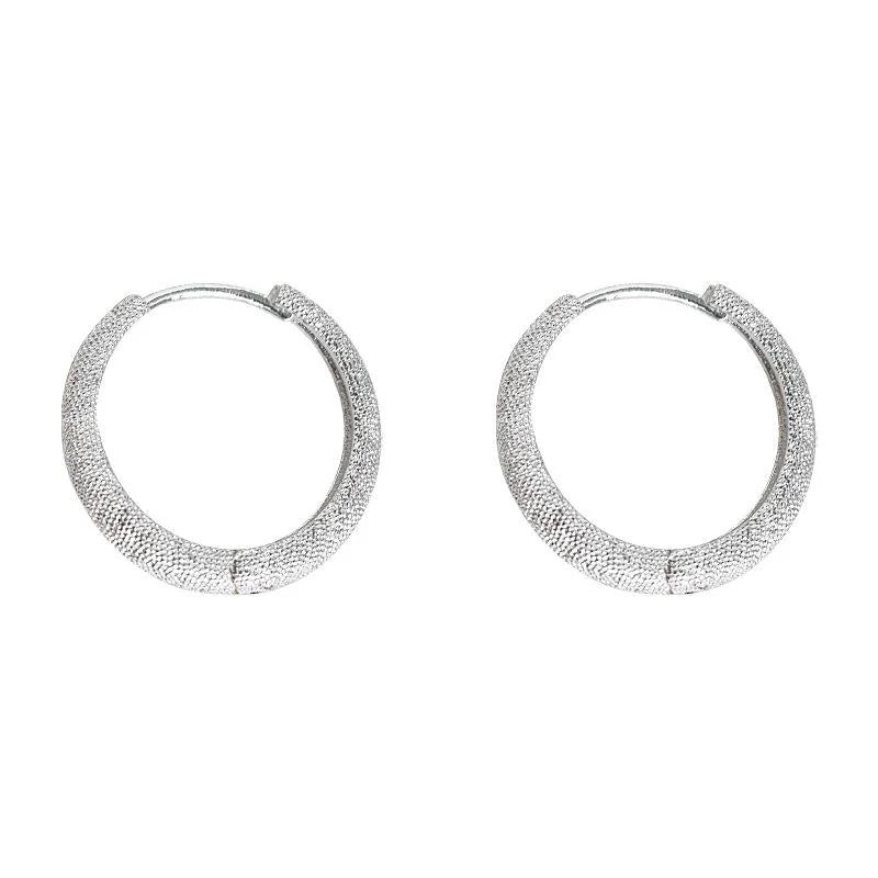 Frosted Hammered Silver Tone Copper Round Stud Earrings for Women, Minimalist Geometric Office Jewelry