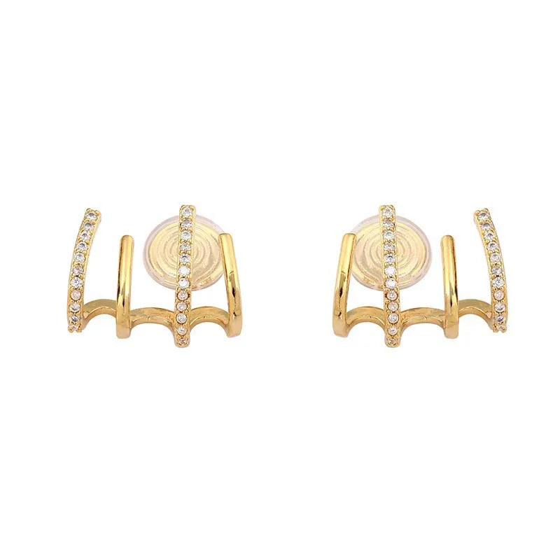 Elegant Spiral Multi Hoop Ear Cuff Alloy Rhinestone Stud & Clip On No Piercing Statement Earrings