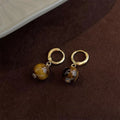 Maillard Style Copper Tiger Eye Geometric Round Hoop Earrings For Women Retro Luxury Jewelry