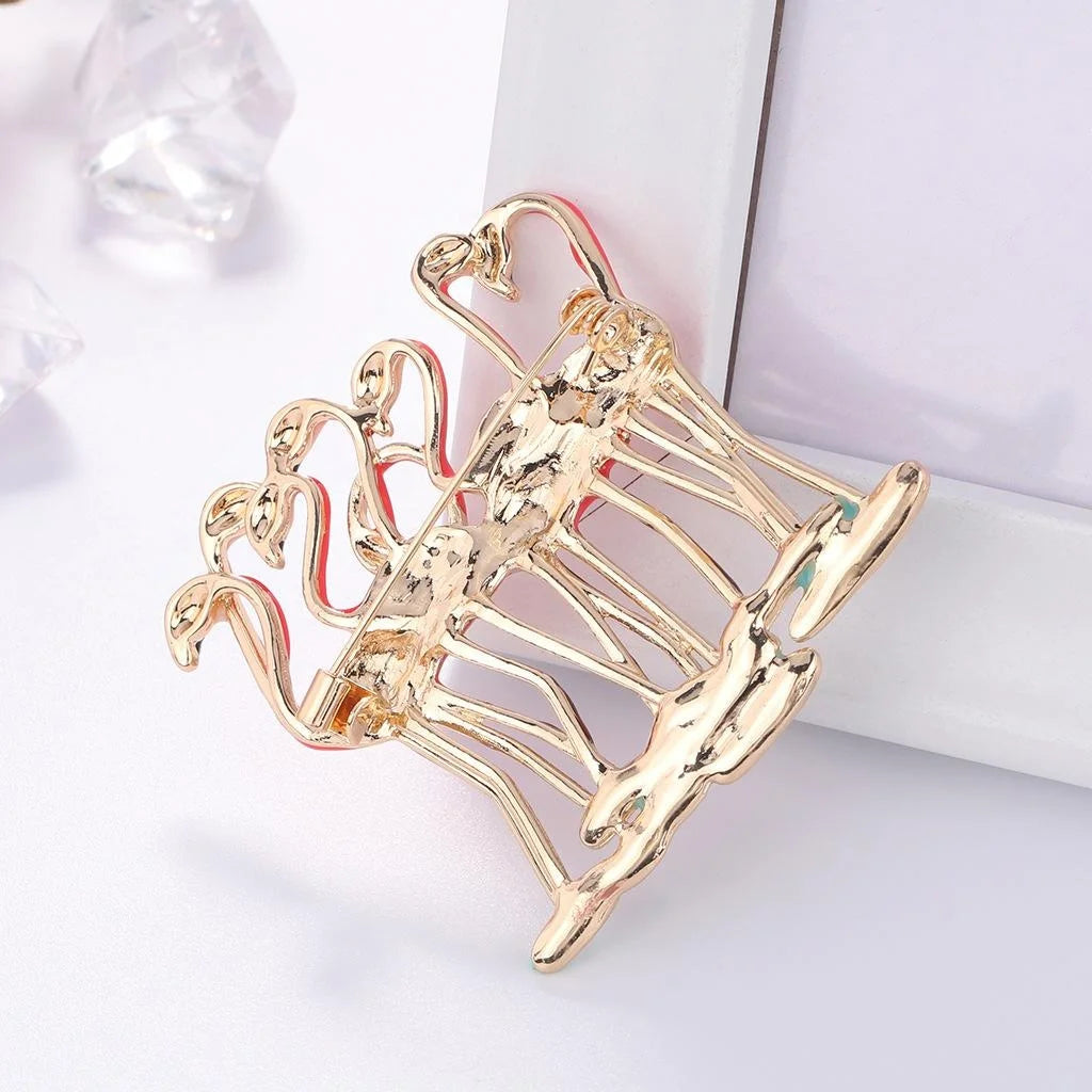 Elegant Pink Flamingo Enamel Alloy Brooch For Women 3D Bird Lapel Pin Corsage Suit Accessory Gift