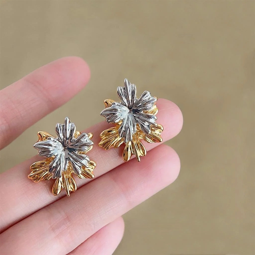 Two-Way Copper Floral Leaf Drop Earrings Vintage Niche Commuter Fashion Jewelry