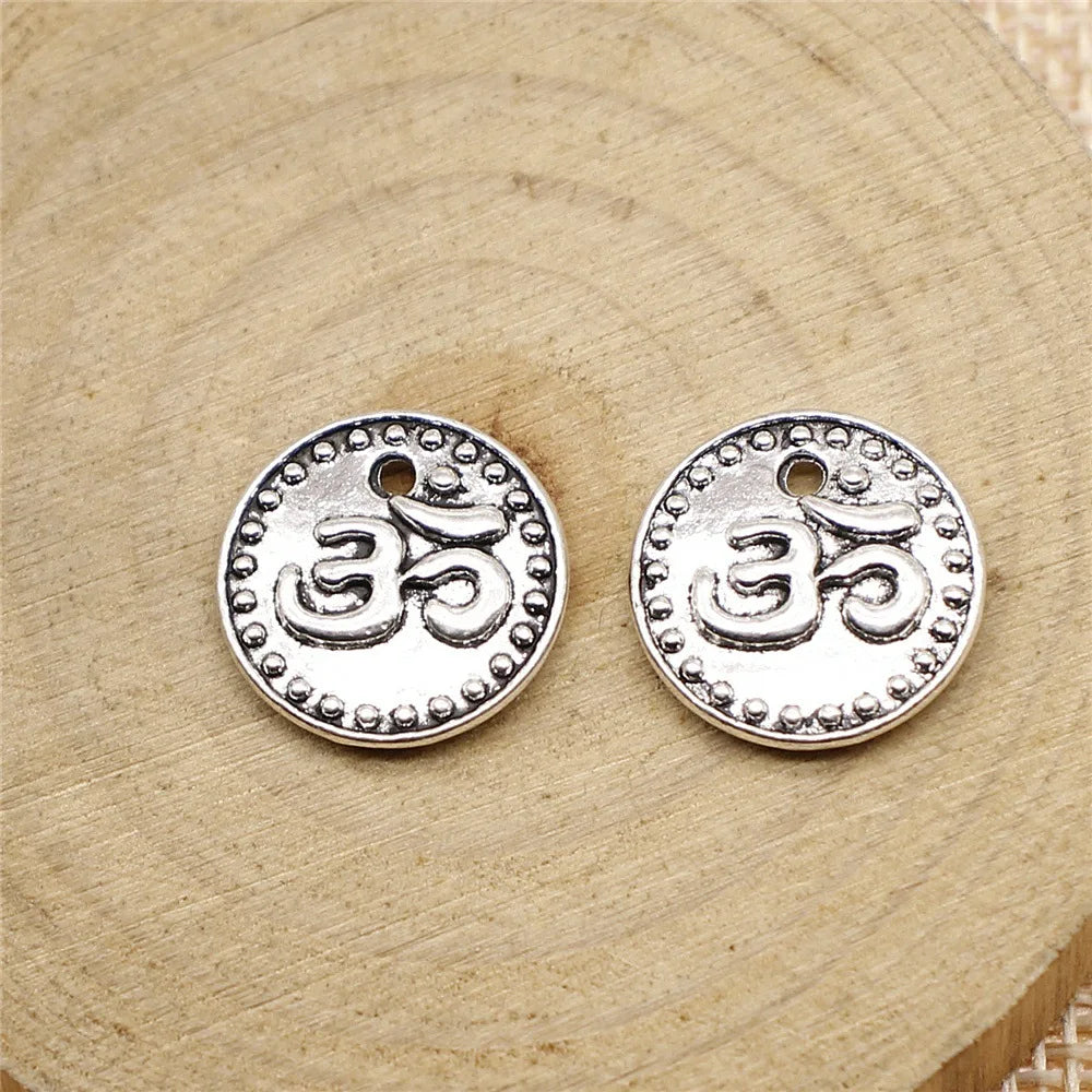 15mm 1.7g Multicolor Zinc Alloy OM Charm Pendant for DIY Yoga Meditation Jewelry Making