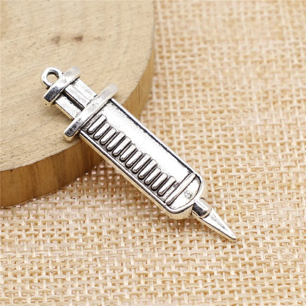 13x43mm 2.7g Multicolor Zinc Alloy Syringe Charm Pendant for Medical Theme Bracelet Necklace Making