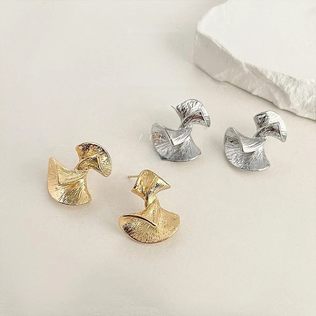 14K Gold Plated Copper Geometric Ginkgo Leaf Drop Earrings Light Luxury Niche Jewelry