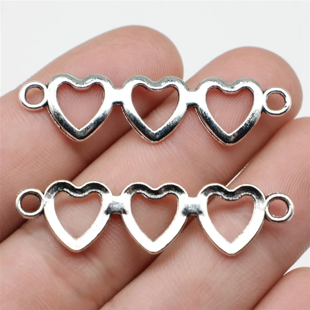 43x11mm 1.3g Antique Silver Zinc Alloy Heart Connector Charm for Bracelet Necklace Making