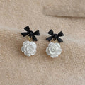 Resin Flower Bow Stud Earrings With Silver Plated Pins, Korean Japanese Statement Jewelry