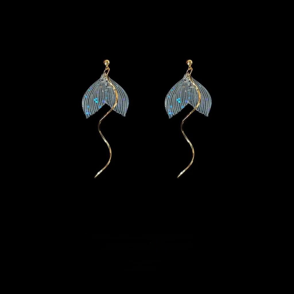 14K Plated Copper Fishtail Stud Earrings For Women Japanese Korean Minimalist Artistic Design
