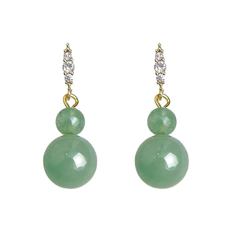 New Chinese Vintage Palace Style Gourd Aventurine Zircon Copper Drop Earrings