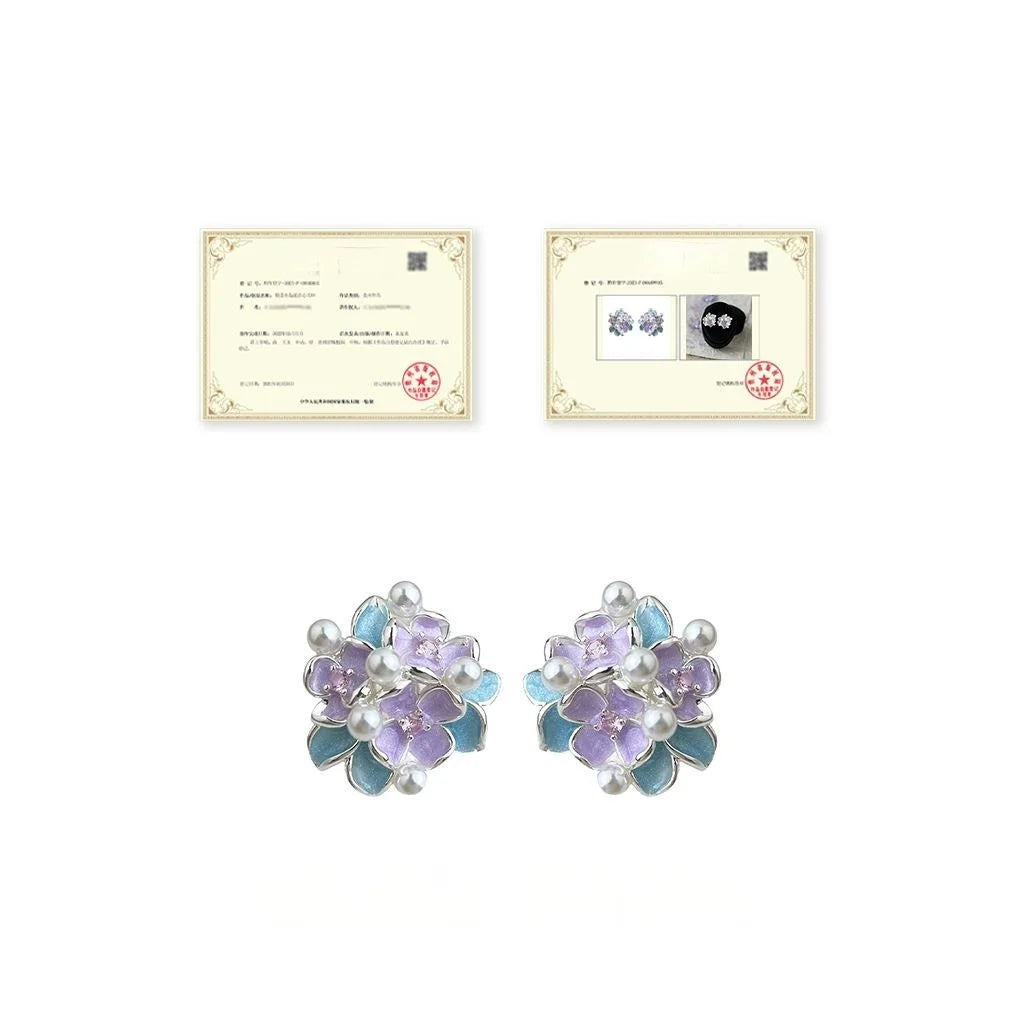 Fresh Sweet Floral Enamel Drip Glaze High Luster Pearl Zircon Micro Pave Stud Earrings