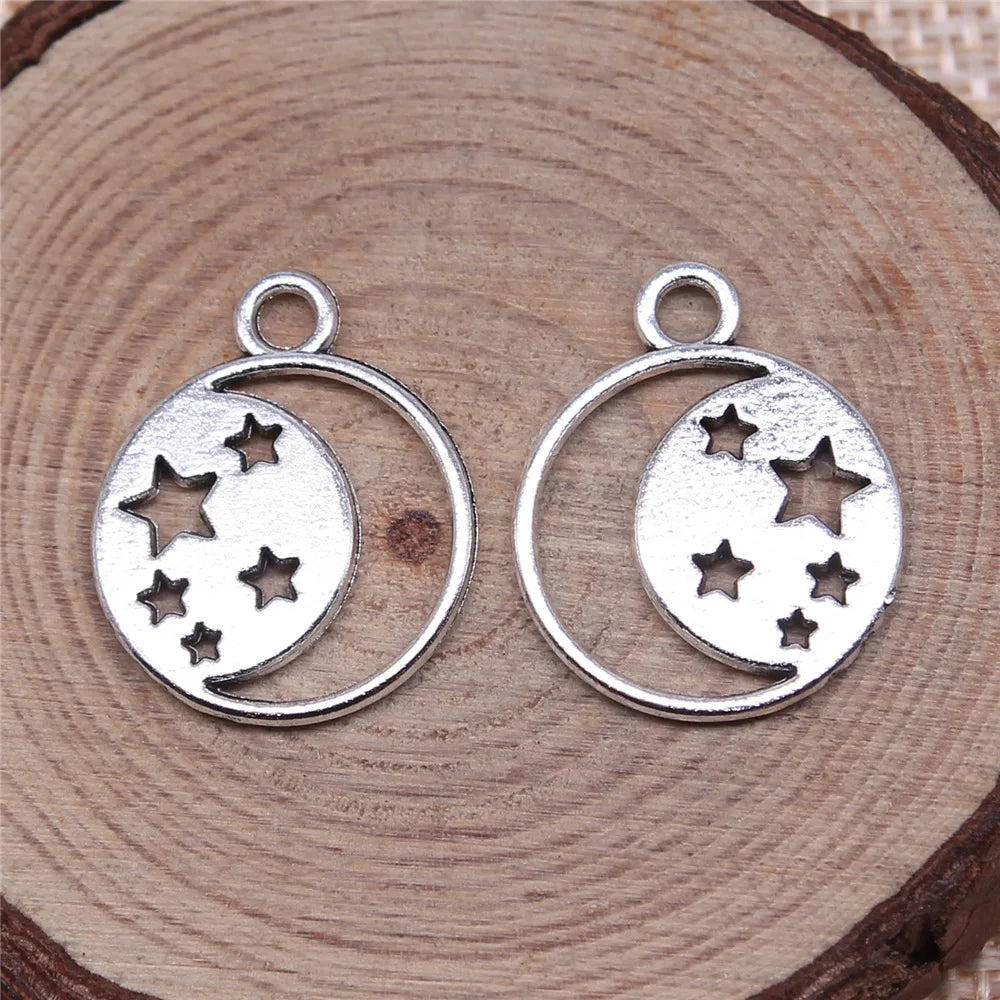 17x17mm 1.4g Zinc Alloy Round Hollow Moon Star Charm Pendant for Necklace Bracelet Earring DIY