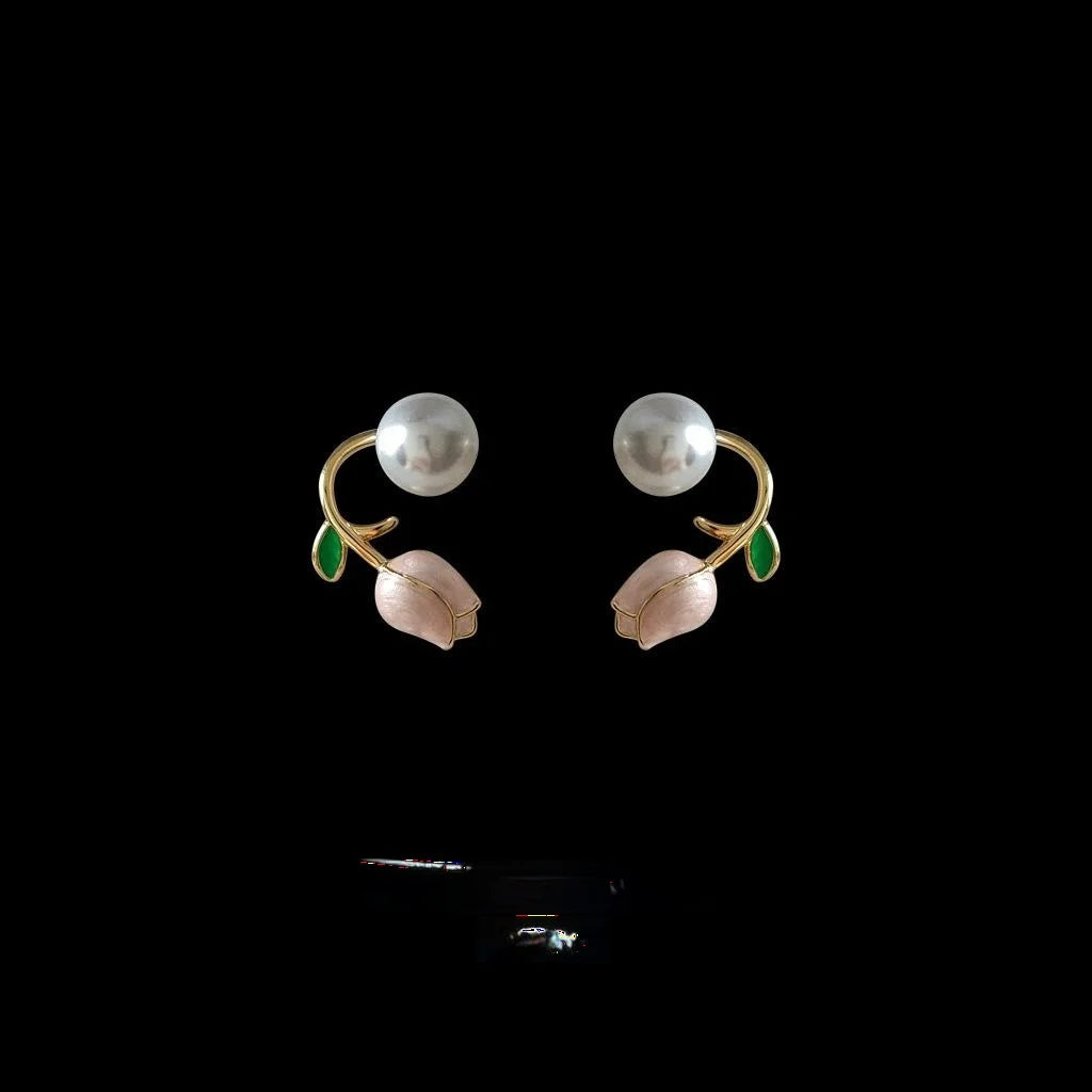 Two Way 14K Plated Copper Tulip Flower Stud Earrings, Elegant Sweet Floral Jewelry