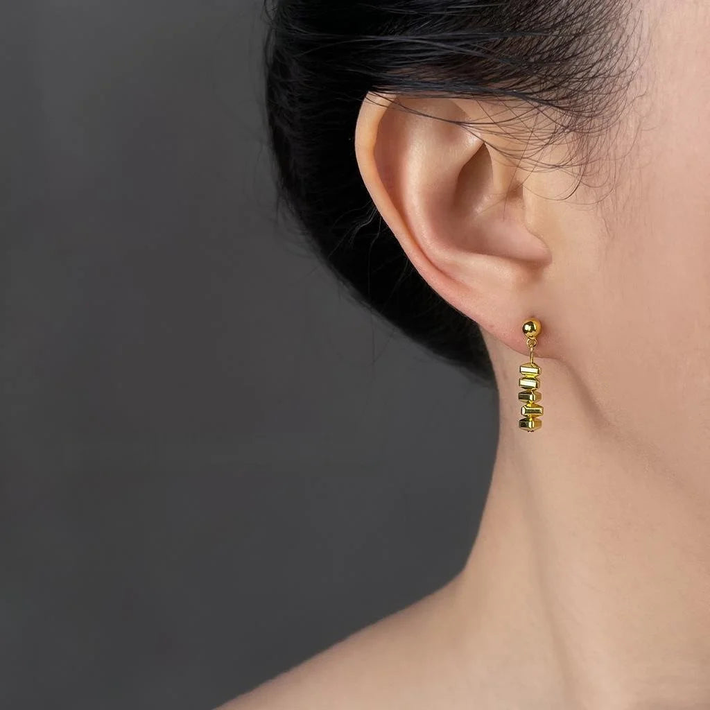 Light Luxury 14K Plated Copper Geometric Triangle Bar Stud Earrings
