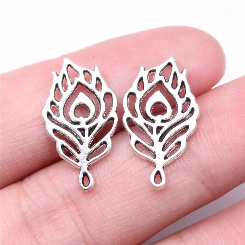 23x13mm 0.9g Multicolor Zinc Alloy Peacock Feather Charm Pendant for Earring Necklace Making