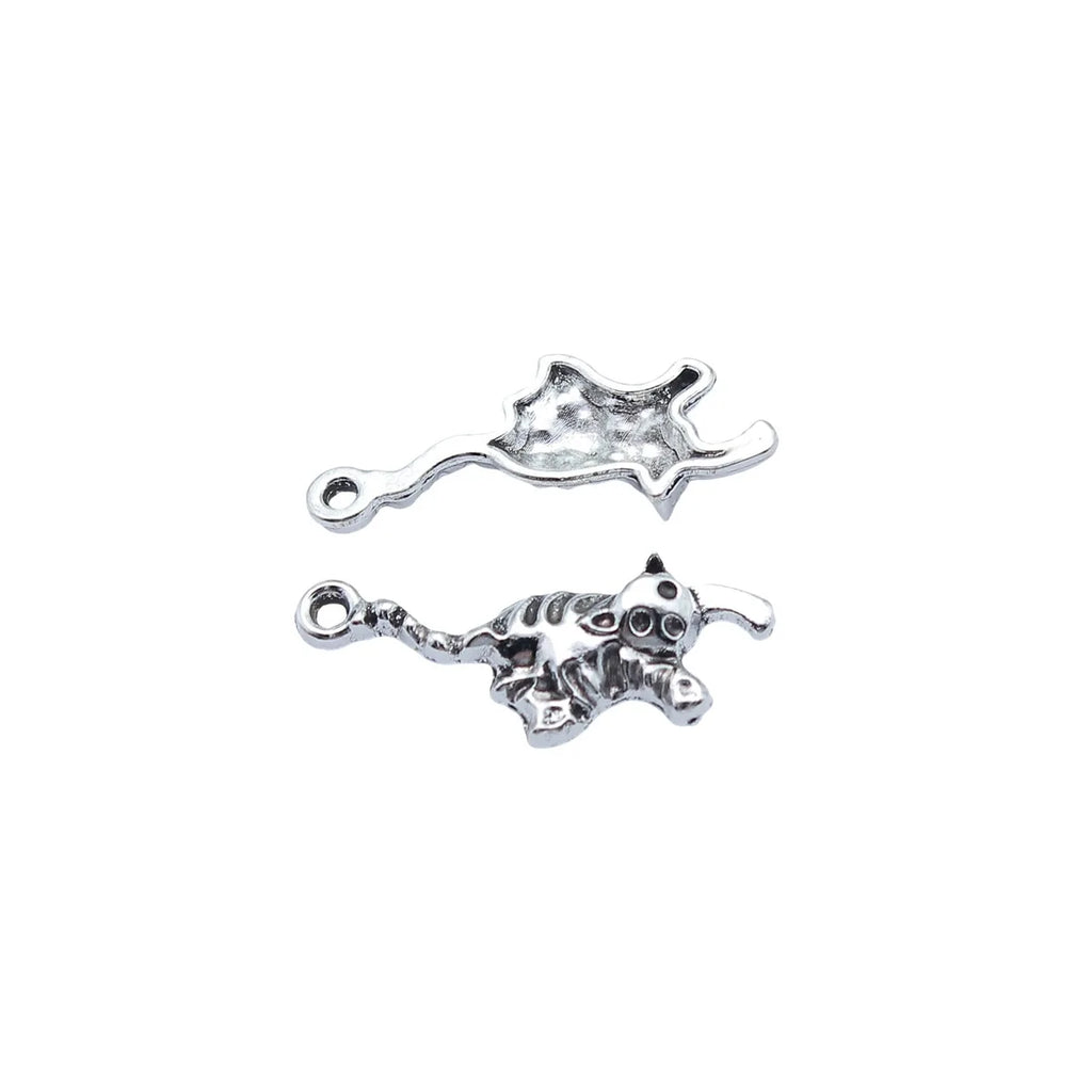 25x10mm 0.96g Antique Silver Zinc Alloy Cat Charm Pendant for DIY Bracelet Necklace Jewelry Making