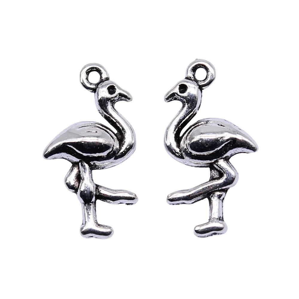 16x8mm 0.7g Antique Silver Zinc Alloy Flamingo Bird Charm Pendant for DIY Bracelet Necklace Jewelry Making