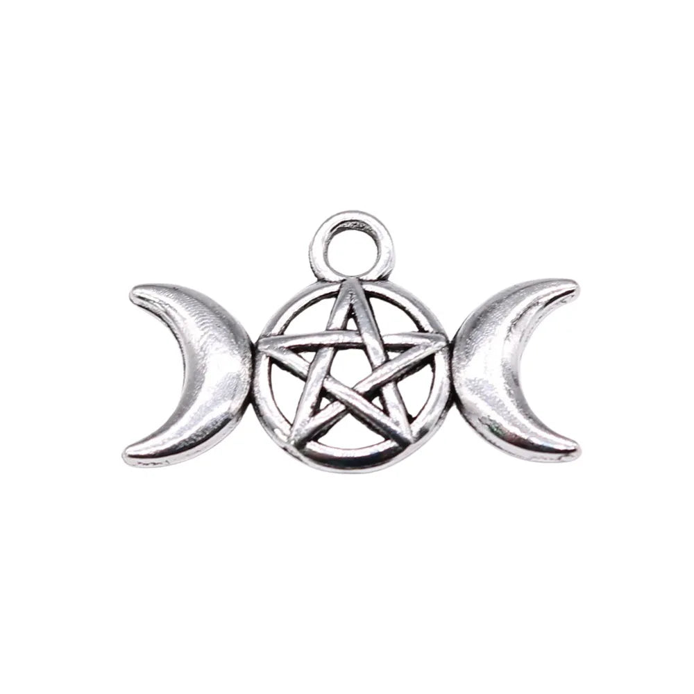 22x13mm 0.69g Antique Silver Zinc Alloy Moon Five-Point Star Goddess Charm Pendant for DIY Jewelry