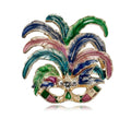 Elegant Colorful Enamel Feather Masquerade Mask Brooch With Rhinestones, Luxury Lapel Pin Suit Accessory