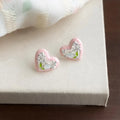 Sweet Tulip Heart Zircon Enamel Copper Stud Earrings With Silver Plated Pins