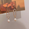 French Vintage Asymmetric Freshwater Pearl Zircon Micro Pave 14K Silver Plated Drop Earrings