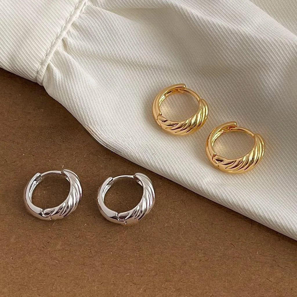 14K Gold Plated Copper Round Twisted Hoop Drop Earrings Minimalist Geometric Office Jewelry