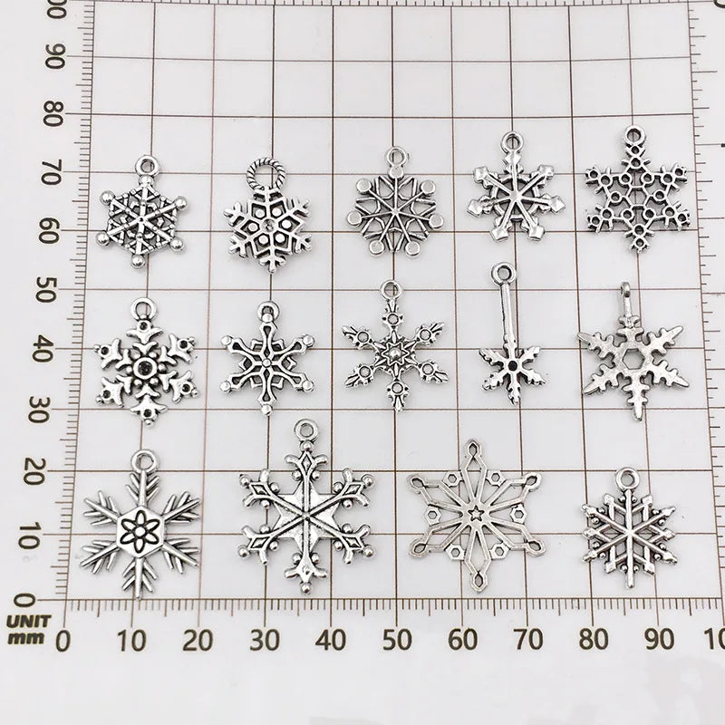 Antique Silver Zinc Alloy Hexagon Snowflake Bead for Christmas Bracelet Jewelry