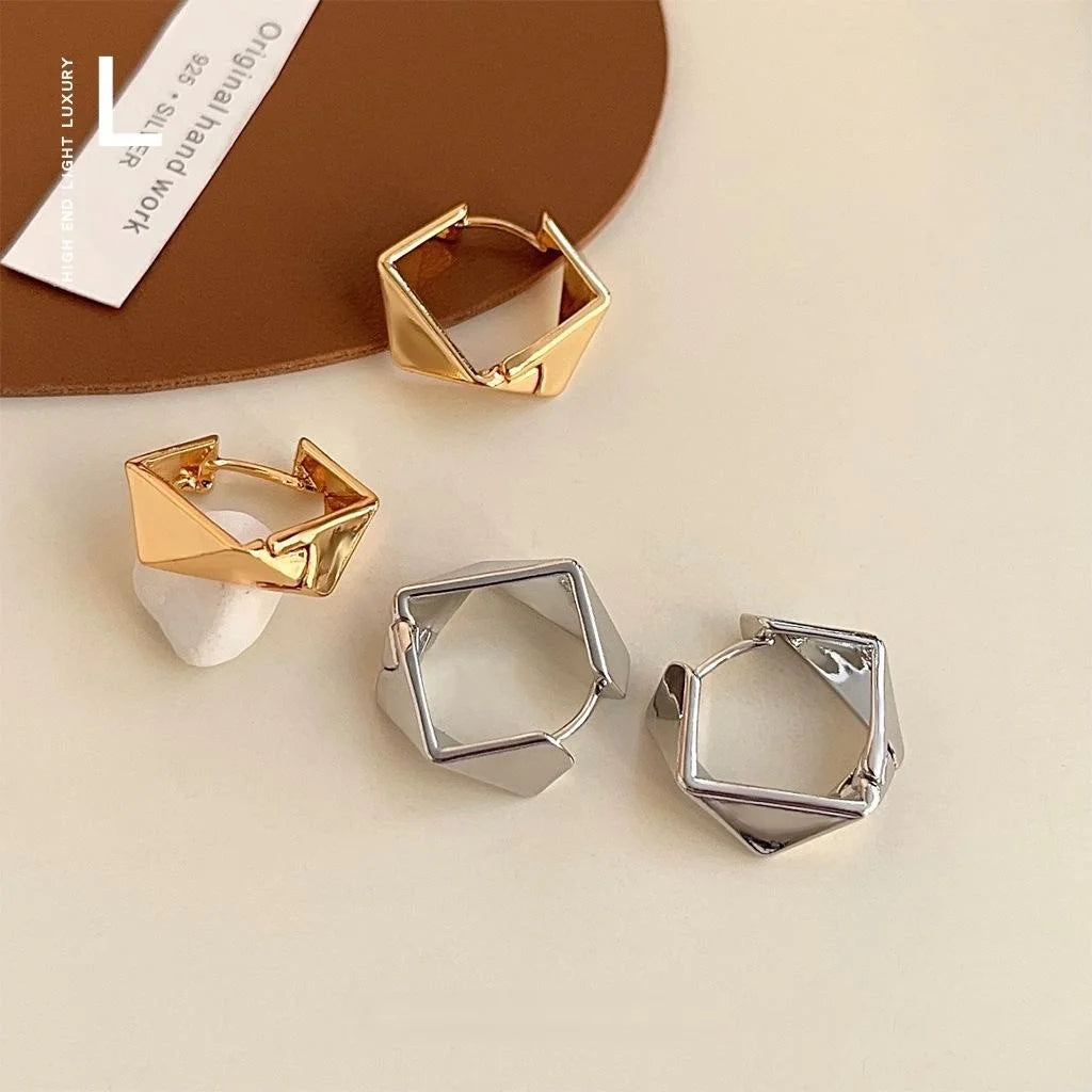 14K Gold Plated Copper Geometric Square Drop Earrings For Women, Irregular Minimalist Office Jewelry