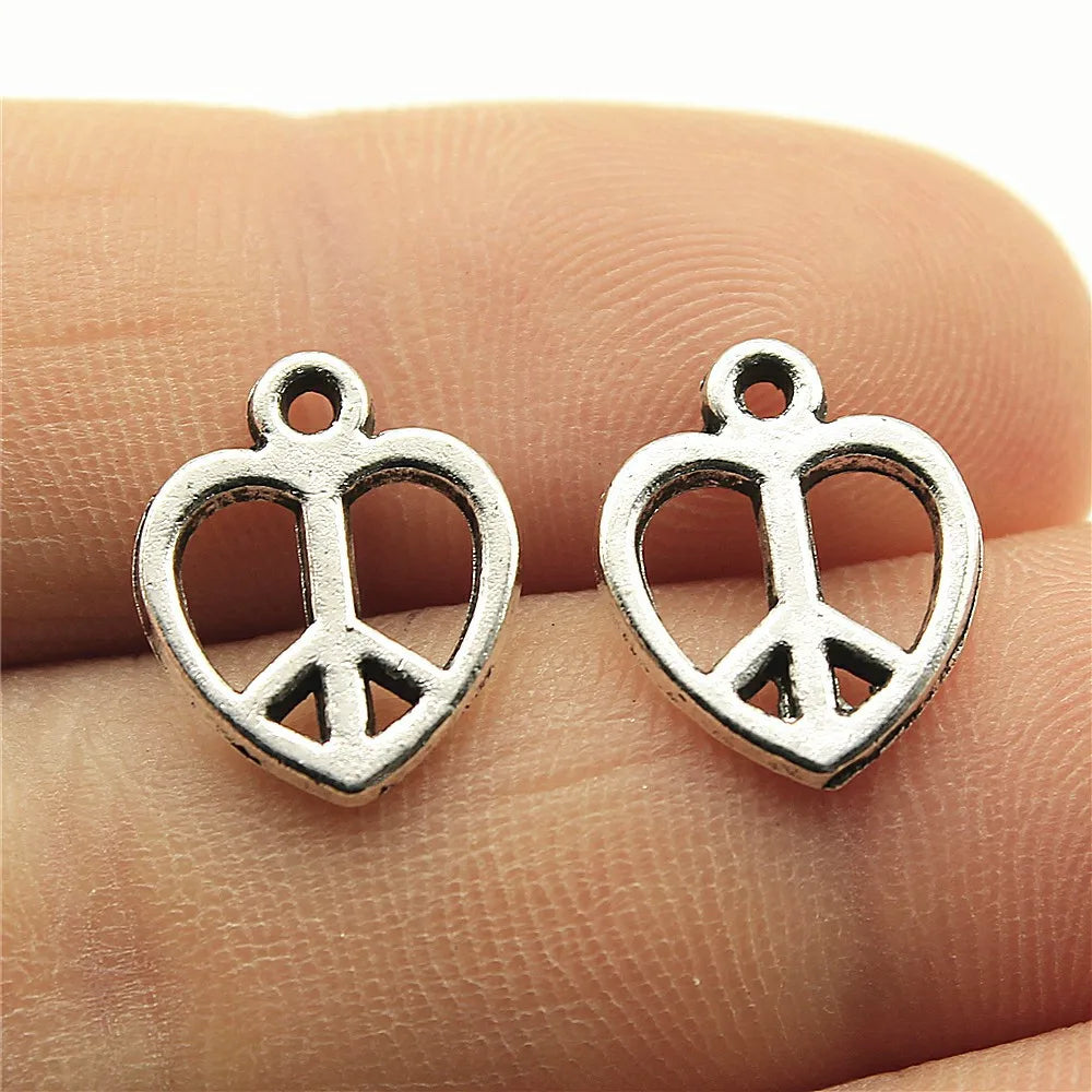 14x11mm 0.6g Multicolor Zinc Alloy Peace Heart Charm Pendant for DIY Bracelet Necklace Making