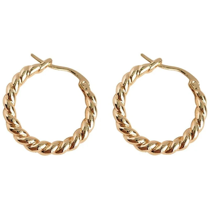 Vintage French Twisted Copper Drop Earrings, Geometric Minimalist Style