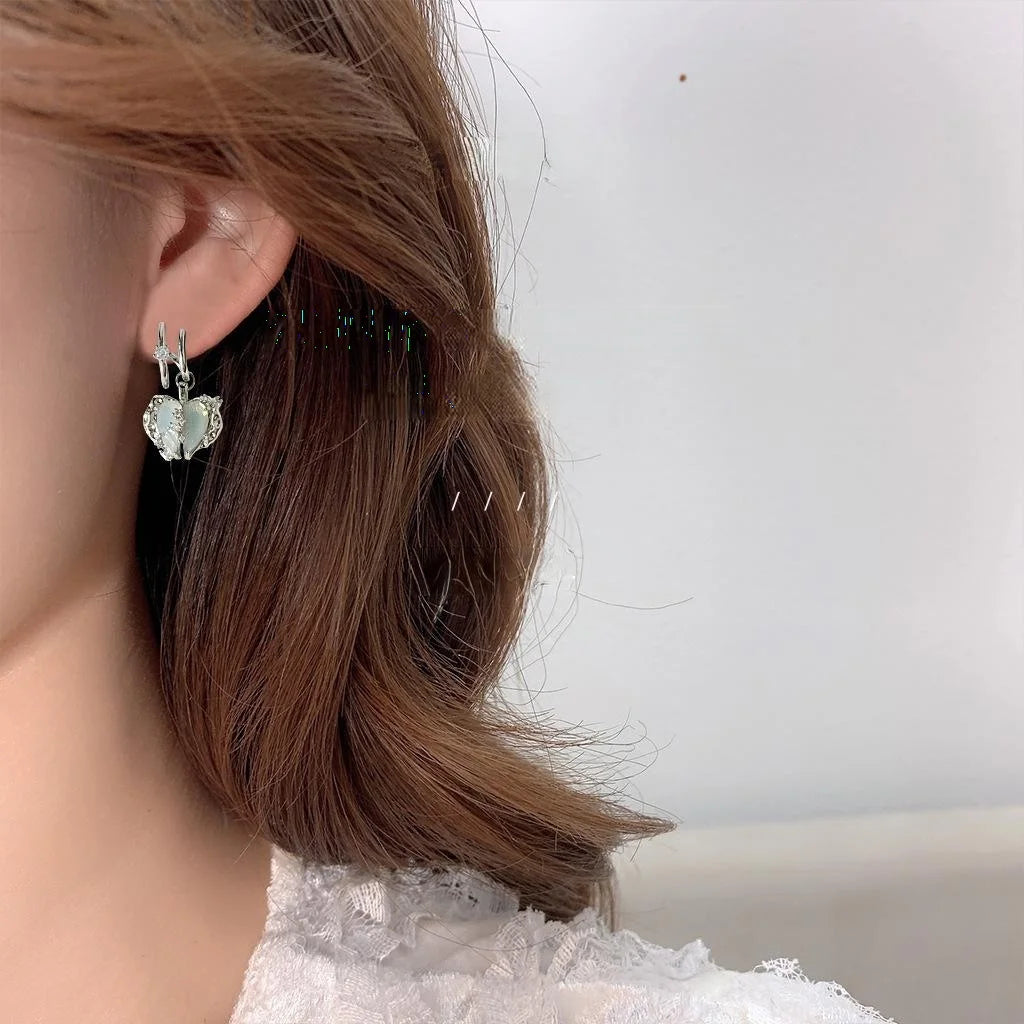 Sweet Cool Copper Vine Heart Liquid Stud Earrings With Micro Pave Zircon