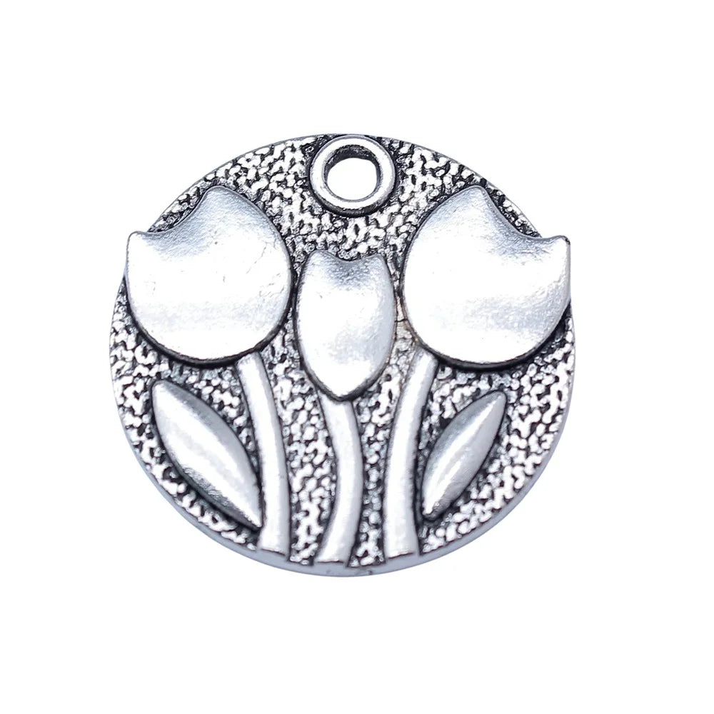 25x25mm 2.7g Multicolor Zinc Alloy Tulip Flower Charm Pendant for DIY Necklace Bracelet Making