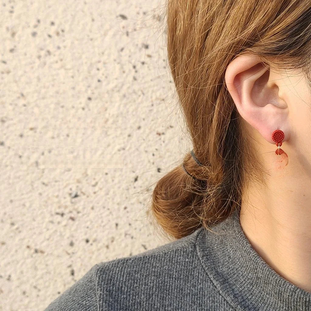 Chinese New Year Red Ruyi Geometric Alloy Drop Earrings With Silver Plated Pins