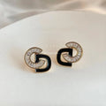 Light Luxury Copper Enamel English Letter Zircon Stud Earrings Vintage French Style