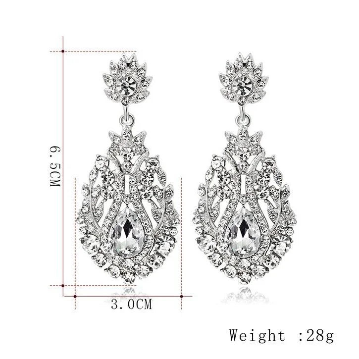 Luxury Rhinestone Crystal Teardrop Chandelier Earrings, Elegant Bridal Alloy Studs For Wedding Party Banquet