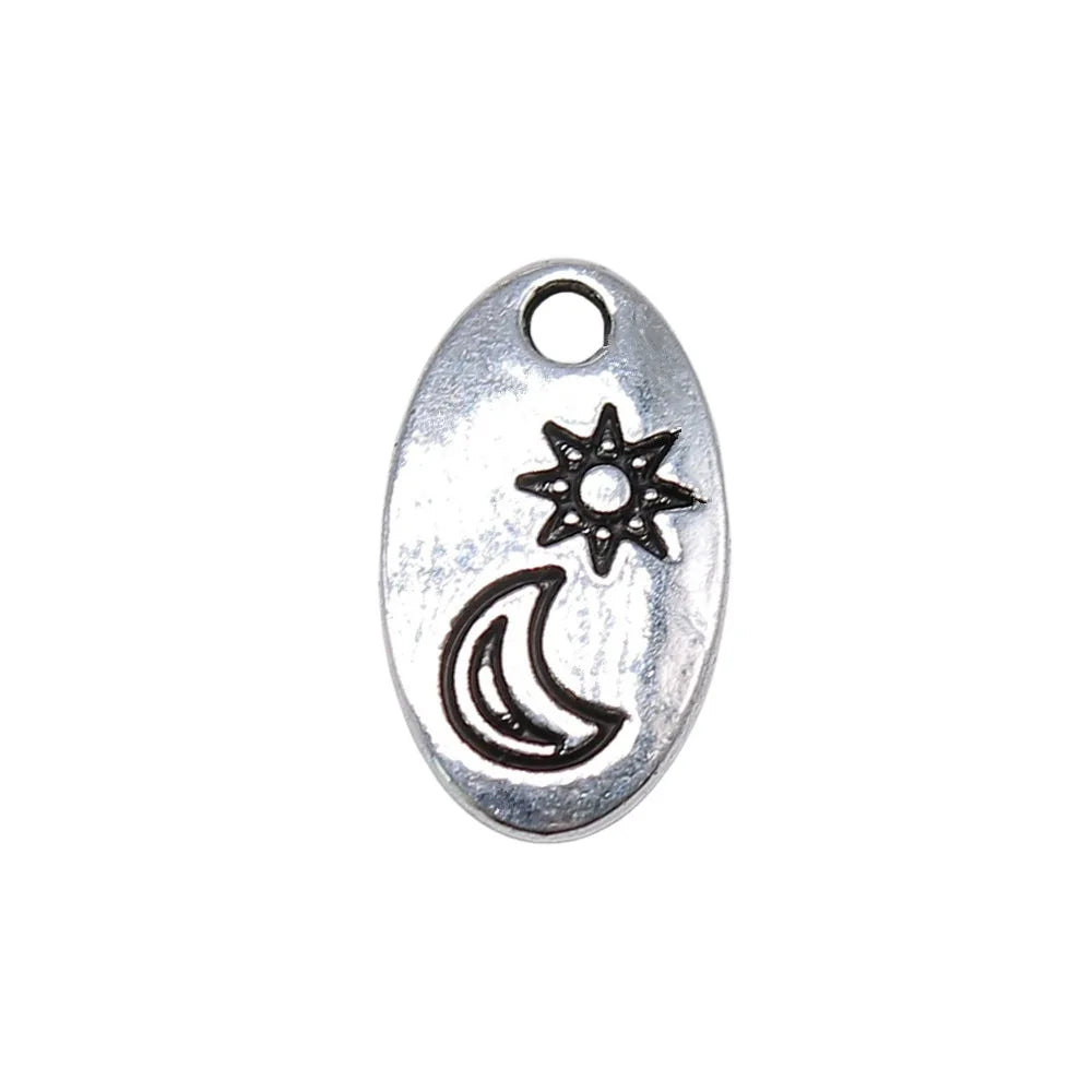 15x9mm 0.8g Antique Silver Zinc Alloy Moon Sun Charm Pendant for DIY Necklace Bracelet Making