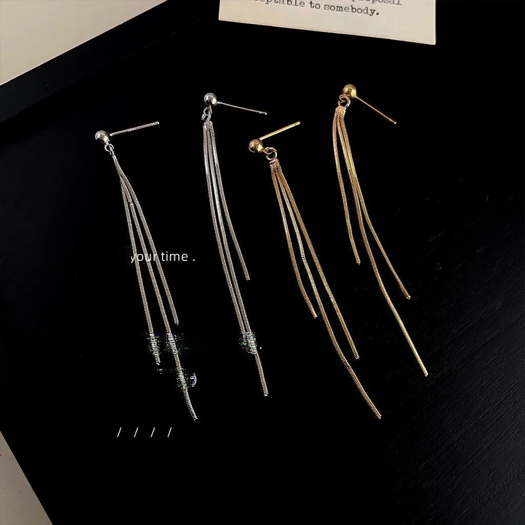 14K Gold Plated Copper Geometric Tassel Drop Earrings, Light Luxury Commuter Style