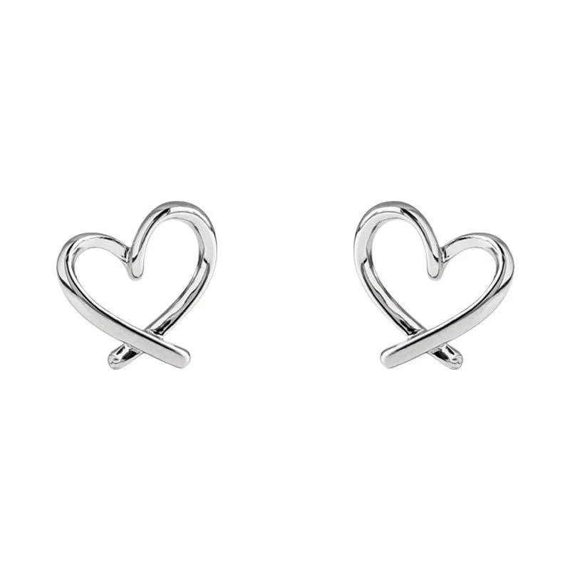 18K Gold Plated Copper Hollow Heart Stud Earrings Minimalist Geometric Line Jewelry